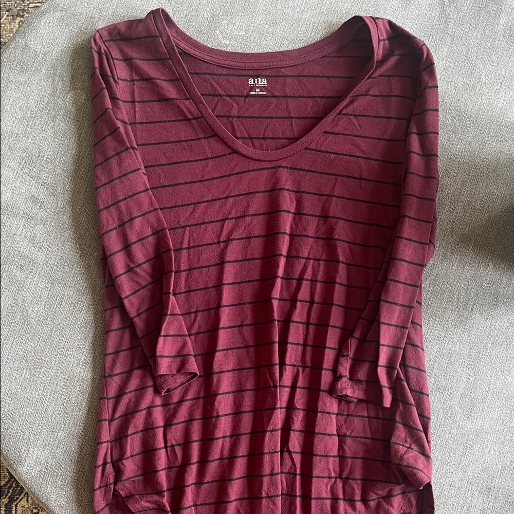 a.n.a Maroon Striped Long Sleeve Top
